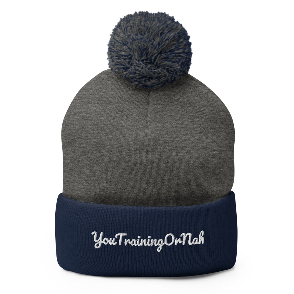 YouTrainingOrNah Scripted Pom-Pom Beanie